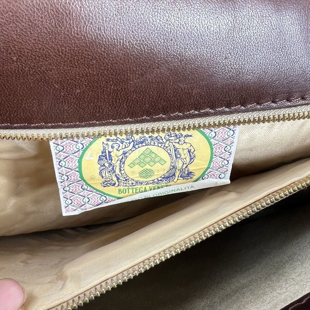 Bottega Veneta Cognac Brown Woven Leather Briefcase Top Handle Gold Buckle - Picture 15 of 16